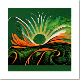 Bold, dramatic image of a green sun with rays extending out as it shines Posters and Art